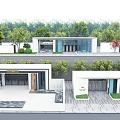 Modern Entrance Gate Architectural Design With Green Plants And Glass Elements