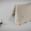 Canvas Camping Tent With Interior Bed Furniture And Wooden Poles Setup