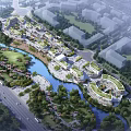 Scenic Commercial Street With River Running Through Green Landscaped Areas And Modern Buildings