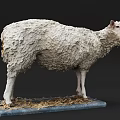 White Reptile Sculpture With Rough Skin Standing On Hay Base Black Background