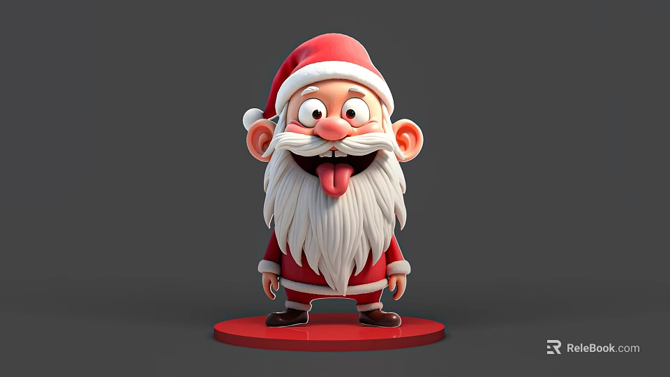 Cartoon Santa Claus Game Movie Character With Red Hat Long Beard Sticking Tongue And Big Eyes 3d model 