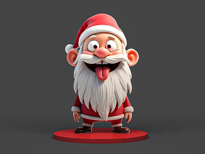 Cartoon Santa Claus Game Movie Character With Red Hat Long Beard Sticking Tongue And Big Eyes 3d model