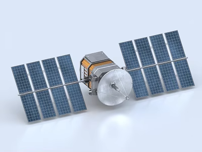 Advanced Space Satellite Model With Solar Panels And Reflective Antenna Array 3d model