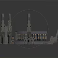 3D Black Train Model With Track And Spare Parts On White Background