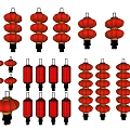 Red Chinese Lanterns in Various Shapes and Decorative Styles for Celebrations