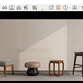 Various Stylish Stools with Checkered Cushion Round Seat and Wooden Frame Design