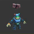 3D Model of Cat Character in Blue Uniform with Green Goggles and Floating Gun