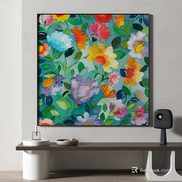 Colorful Floral Plant Painting With Flowers And Green Leaves For Home Decor 3d model 