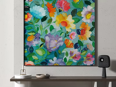 Colorful Floral Plant Painting With Flowers And Green Leaves For Home Decor 3d model