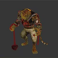 Tiger Humanoid Character With Red Claws Chain Yin Yang Symbol Beige Pants Holding Mace