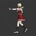 Game Movie Character With Blonde Hair Red Dress White Accents Brown Belt And Pointing Gesture