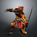 Tiger Headed Warrior Character With Striped Armor Wielding Axe And Sword 3d model