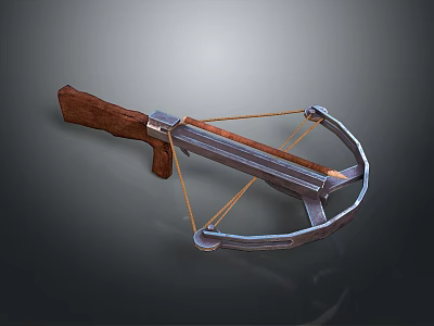 Classic Crossbow Weapon with Wooden Grip Metal Frame and Taut Strings 3d model