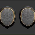 Pair Of Medieval Armor Helmets With Gold Cross Decoration And Vintage Design