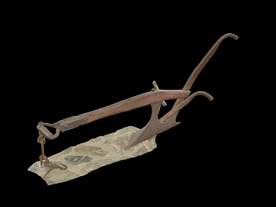 Traditional Agricultural Equipment Vintage Iron Plow Classic Farm Tool on Cloth 3d model
