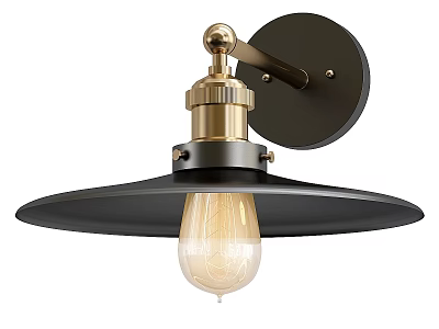 Industrial Style Wall Lamp With Black Shade Gold Accents And Transparent Retro Bulb 3d model