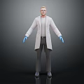 3D Human Lab Character In White Coat With Blue Gloves Standing 3d model