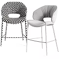Modern Light Gray And Beige Bar Stools With Pleated Backrests And Metal Legs
