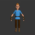 Game Movie Character With Orange Hair Blue Shirt And Brown Pants Boots Gloves
