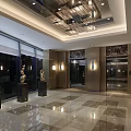 Elegant Modern Elevator Lobby Interior Design With Marble Floor And Decorative Sculptures