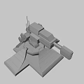 Futuristic Energy Weapon with Blue Glowing Elements Mounted on Dark Colored Base 3D Model Design