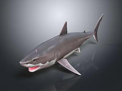Realistic 3D Model of Shark with Open Mouth Gray Body and White Underbelly 3d model