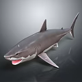 Realistic 3D Model of Shark with Open Mouth Gray Body and White Underbelly