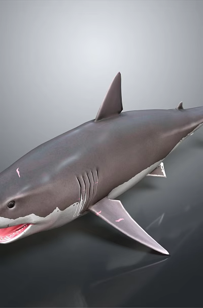 Realistic 3D Model of Shark with Open Mouth Gray Body and White Underbelly 3d model