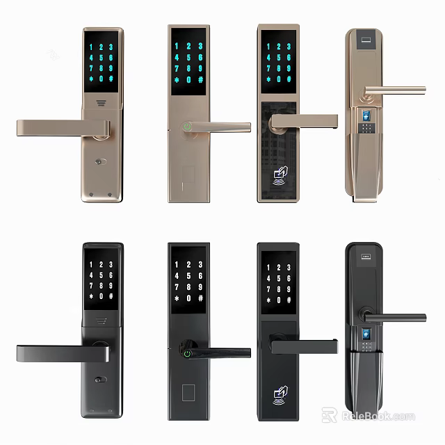 Smart Door Locks With Various Designs Keypad And Fingerprint Access Features 3d model