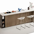 Modern Bar Counter With Sleek Countertop Fresh Fruits Blue Decor Potted Plant And White Stools