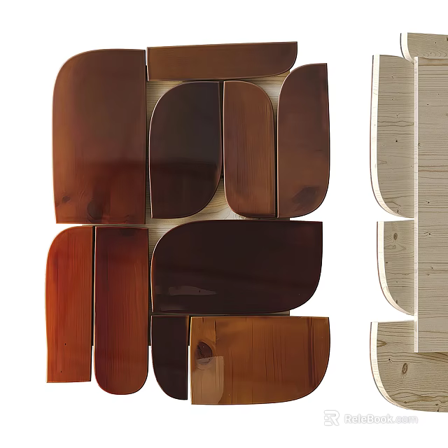 Modern Wooden Wall Decor With Assorted Shapes And Various Wood Tones 3d model 