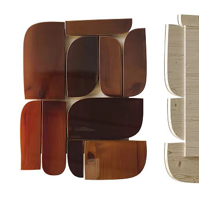 Modern Wooden Wall Decor With Assorted Shapes And Various Wood Tones 3d model