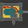Turquoise and Golden Spired Castle with Multiple Towers and Bridge Design Structure