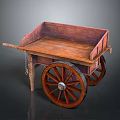 Vintage Wooden Cart With Large Spoked Wheels Chain And Wooden Bed Frame