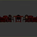 Vintage Red Leather Furniture Set With Sofa Armchairs Dining Table And Chairs