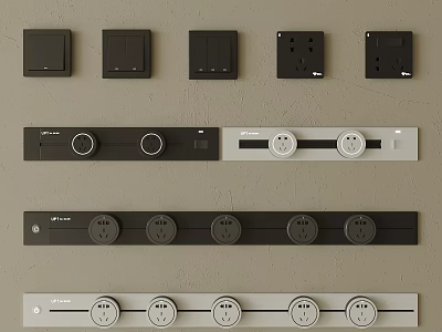 Modern Black And White Switch Panels With Single Double Switches And Socket Outlets 3d model