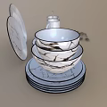Modern Dinnerware Set With Marble Pattern Plates Bowls Mugs And Spoons 3d model
