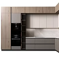 Modern Kitchen Design With Wooden Gray Cabinets Built in Appliances And Countertop