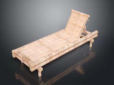 Natural Bamboo Chaise Lounge With Reclining Backrest Slatted Design And Outdoor Use 3d model