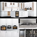 White Modern Kitchen Cabinets With Island Countertop And Built In Ovens