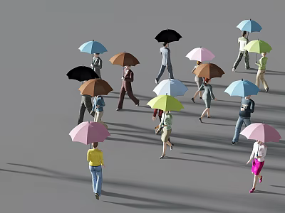 Modern multiplayer umbrella figure crowd woman 3d model Modern multiplayer umbrella figure crowd woman 3d model