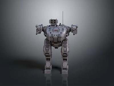 3D Model Of Gray Armored Mechanical Robot With Mechanical Arms Legs And Antenna 3d model