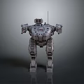 3D Model Of Gray Armored Mechanical Robot With Mechanical Arms Legs And Antenna