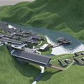 Hotel Building Surrounded By Green Hills And Waterfront Scenic Landscape With Curved Roads