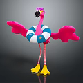 Cartoon Flamingo Character With Pink Wings Blue And White Lifebuoy Yellow Feet And Striped Legs