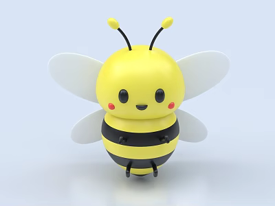 Cute Yellow Bee Shaped Doll With Black Stripes White Wings And Red Cheeks 3d model