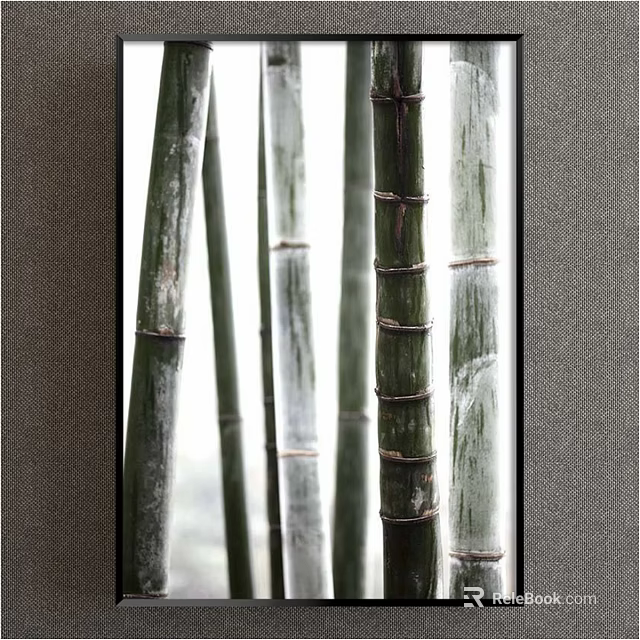Plant Painting Of Bamboo Stems With Joints Green And White Through Window 3d model 