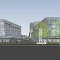 Modern Commercial Complex With Glass Facade Large Digital Screen Urban Plaza Pedestrians And Vehicles