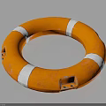Orange Lifebuoy With White Stripes Textured Surface On Black Reflective Background