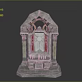 Ornate Stone Altar Structure With Arched Design Red Drapery And Pedestal